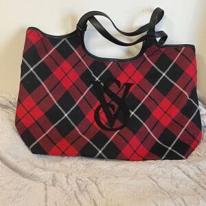 NWOT Victoria's Secret Red Black Plaid Tote Bag